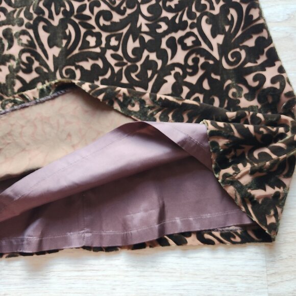 Wah Maker True West Burnout Velvet Midi A-Line Skirt Silk Blend Brown - Picture 6 of 10